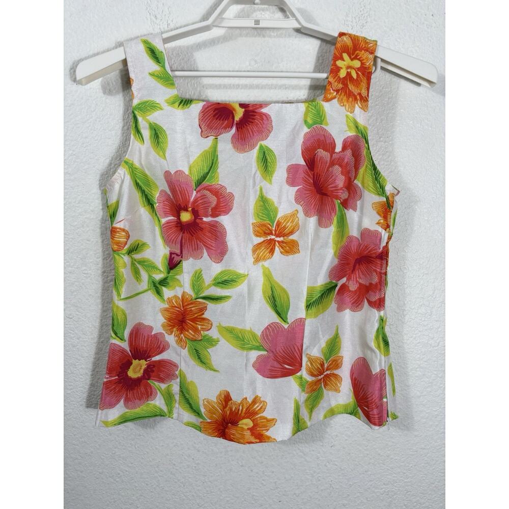 Sag Harbor Tank Top Size 10 Multicolor Floral Hawaiian Polyester